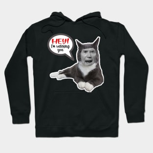 CAT SAYS HEY ~ CAT STICKERS OF ANGRY CAT GRAY CAT FUNNY BIDEN MEME QUOTE Hoodie